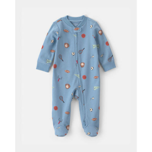 Baby Boy Sports 100% Cotton 2-Way Zip Sleep & Play Pajamas - Blue | Carter's