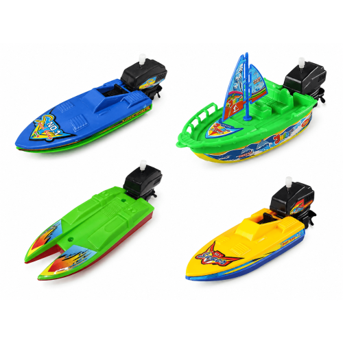 Wind-up Boat Bathtub Toy Set, 4 Pack Bathtub Boat Toy Speed Boat Toy Pull and Go Yacht Water Toy Motorboat Bath Toy Tub Toy for Kids (Random Color)