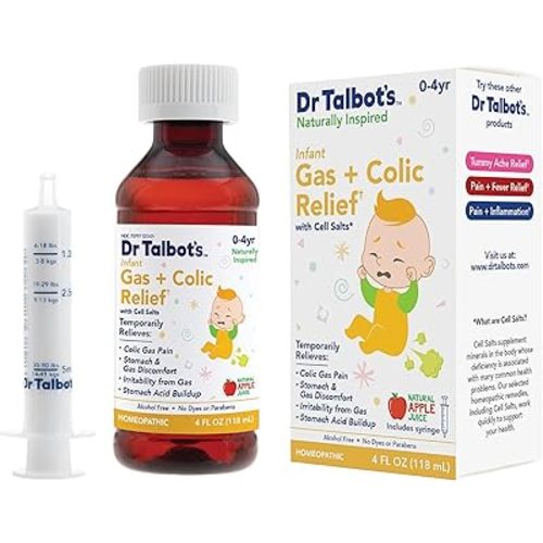 Dr. Talbot's Gas + Colic Relief Liquid Medicine, Naturally Inspired, for Infants, Includes Syringe, Apple Juice Flavor, 4 Fl Oz