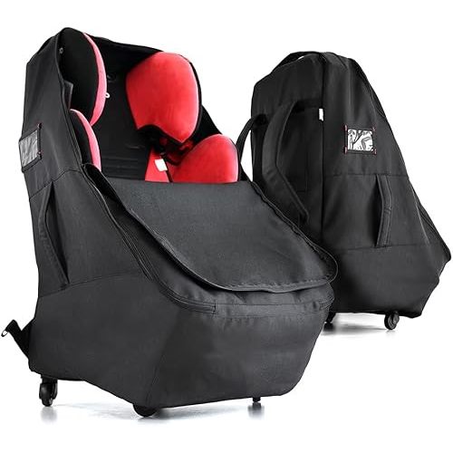 Car Seat Travel Bag With Wheels Car Seat Bag For Airplane Padded Adjustable Strap Car Seat Carrier Car Seat Travel Cover With Wheels (Black)