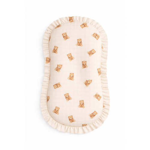 Beige Teddy Bear Gingham Ruffle Baby Lounger Cover