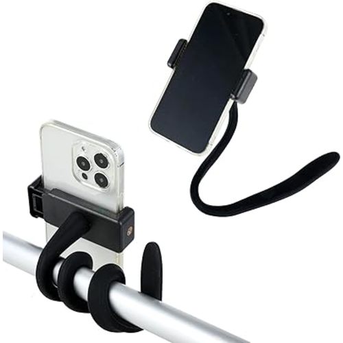 Stroller Phone Holder, Portable Flexible Cell Phone Holder Stand with Non-skidding Arm Grip Soft Alloy Phone Clamp Stroller Accessories for Baby Buggy Desk Handlebar Treadmill Pushchair