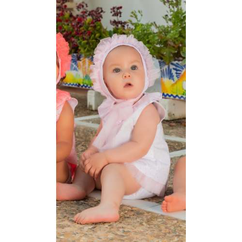 Beautiful Baby Pink  Baby Girl Dress and bloomers 2 piece set with tulle frill details.
