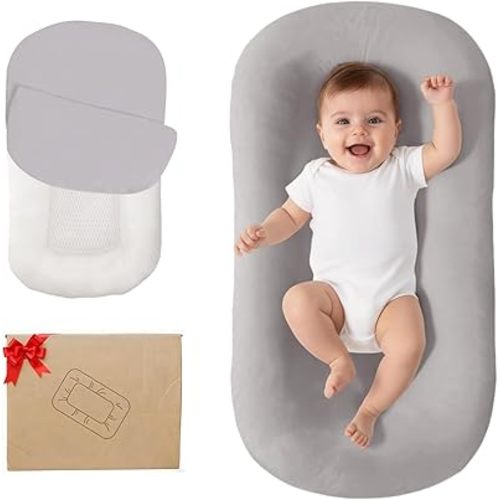 Baby Lounger, Bionic Design Baby Lounger for Newborn 0-24 Months, Soft Organic Cotton Breathable Lounger for Infants (Grey)