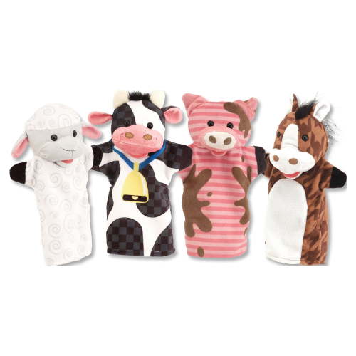 Melissa & Doug Farm Friends Hand Puppets (Set of 4) - Cow, Horse, Sheep, and Pig