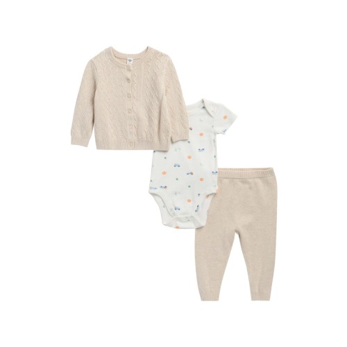 Cotton Cardigan, Bodysuit & Pants Set, 9M