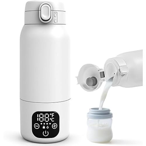 Portable Bottle Warmer for Travel,Dual Heating Modes for Breast Milk & Water,Fast Heating & Precise Temp Control,17 Ounces Portable Bottle Warmer,car,Airplane Journey,Outdoors Christmas Gifts