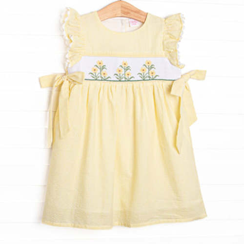 Sunny Day Sprouts Smocked Side Tie Dress, Yellow – Stitchy Fish