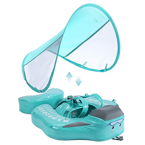 Mambobaby Float Upgrade Add Tail Baby Float with Canopy for Infant Waist Swimming Ring Swim Trainer Non-Inflatable Floats Toys with Adjustable Safety Strap (Mambo Fish)