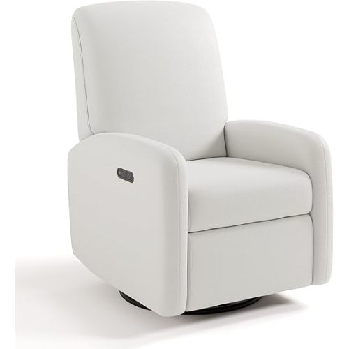 Graco Bellwood Power Recliner Swivel Glider (Ivory Basketweave) – Electronic Power Recliner for Nursery, Includes Dual-USB Charging Port for USB-A & USB-C, Glider Rocking Chair with Full Recline