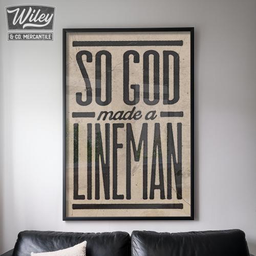 So God Made a Lineman Wall Art Print, Western Retro Lineman Decor, Lineman Gift for Electrical Workers, Vintage Rustic Power Line Bar Art