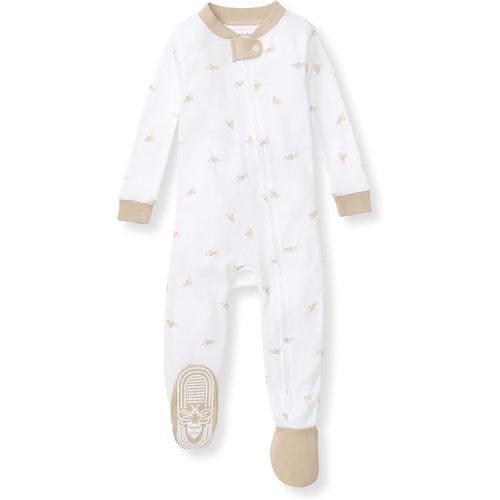 Burt's Bees Baby Boys Organic Cotton, Snug Fit Footed Sleeper Pajamas | Convenient 2-way zip front sleeper pajama is equipped with non-slip bee grips for active littles on the move