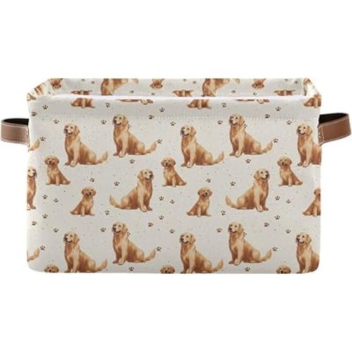 Wamika Golden Retriever Dog Storage Basket Fabric Pet Toys Baskets Cute Puppy Dogs Open Home Storage Bins Boxes Foldable Organizer Bag for Pet Bathroom Shelf Closet Baskets 16×12×8 Inches