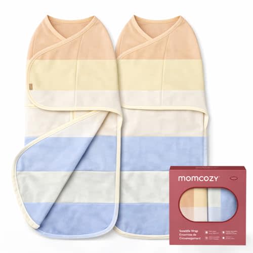 Momcozy Swaddles for Newborns, Quiet Fastener Swaddle Suitable for Infant 0-3 Months, New-Parent-Friendly Sleep Sack, Reduce Startle Reflex, Newborn Boys Girls Registry Essentials, 2-Pack, Sunny