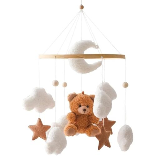Wefenad E-0 Cloche de berceau en flanelle Motif ours Marron
