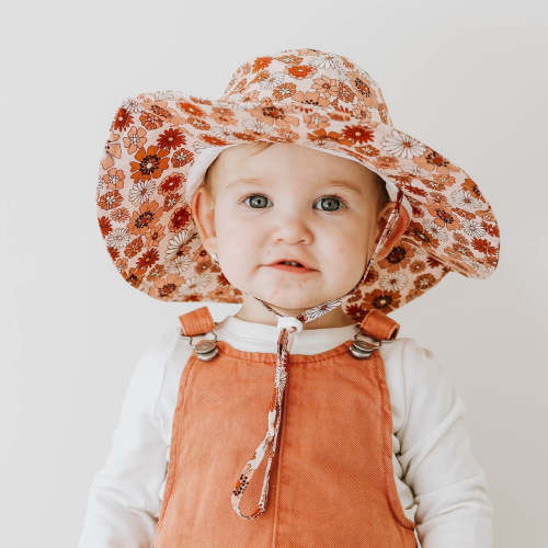 0-6 Months Retro Blooms Sunhat UPF 50+ with Adjustable Breakaway Strap - Huggalugs
