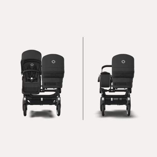 Bugaboo Donkey 5 Duo double stroller Midnight black sun canopy, midnight black fabrics, black chassis | Bugaboo