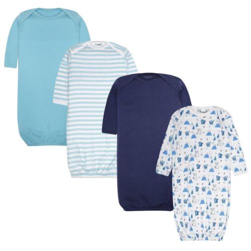 EVERYDAY KIDS 4 Pack of Soft Cotton Newborn Baby Long Sleeve Sleeper Gowns; Newborn Sleeper Sacks, Bears/Stripes, 0-6 Months