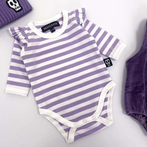 Baby Bodysuit - Striped Black & White with Frilled Sleeves - Gothic Fashion – Skeletots