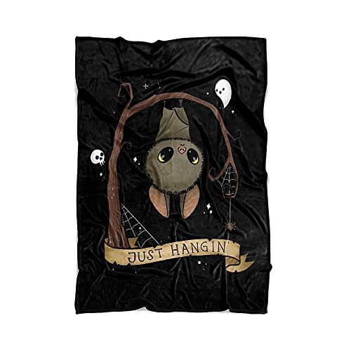 The Ghoulish Garb Just Hangin Throw Blanket - Cute Spooky Bat Halloween Home Decor (60" x 50")