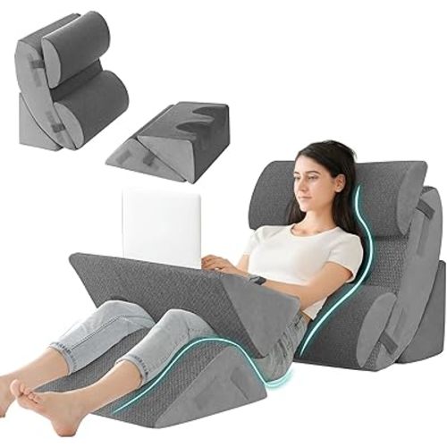 Hansleep Bed Wedge Pillow Set for After Surgery 6PCS, Post Surgery Pillow for Sleep Apnea and Acid Reflux Relief, Adjustable Reading Pillows Back Support with Memory Foam, Grey, 23"
