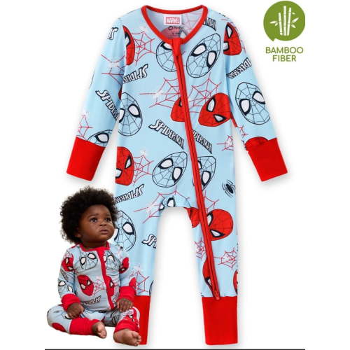 Marvel Spider-Man Baby Boys Jumpsuits Bamboo Viscose Zip Footed Rompers with Hand and Foot Covers Shower Gifts Newborn Infant