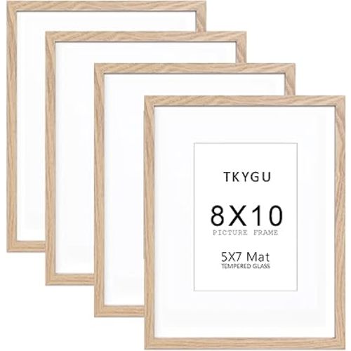 8 ×10 picture frame Nature HD glass picture frames a set of 4, display pictures 5 ×7 cushion or 8 ×10 modern style wood grain composite picture frame, the best gift for friends and relatives