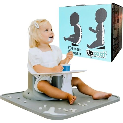 Upseat Ergonomic Baby Seat + Splat Mat, Waterproof, Soft, Spill & Mess Containment Bundle