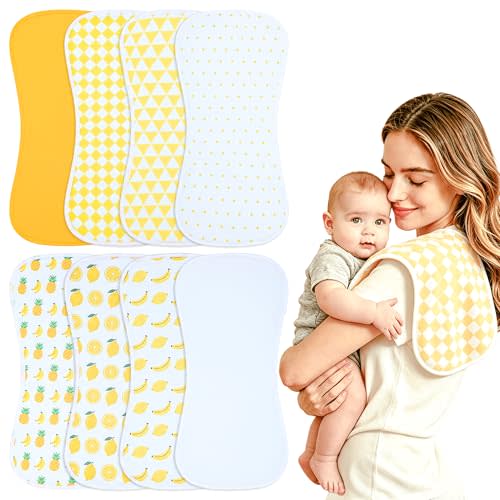 Baby Burp Cloths 8-Pack, Waterproof Burping Cloths, 4-Layer Super Absorbent & Extra Soft Plush Spit Up Rags for Newborns and Infants, Infant Towels for Milk Spit Up, Baby Boy Girl Essentials