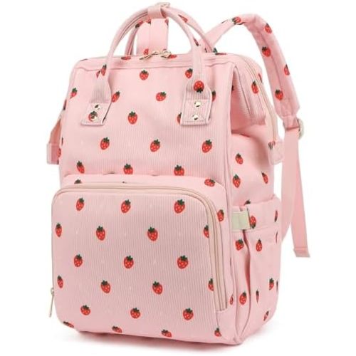 Corduroy Diaper Bag Backpack for Baby Girls Boys, Women Large Nappy Bags for Mom (Pink Corduroy Strawberry)