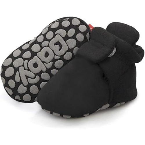 Baby Boys Girls Booties Non Skid Soft Sock Cotton Boots Infant Slippers Newborn First Walker Crib Shoes Black 12CM