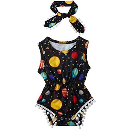UNICOMIDEA Baby Girl Clothes 0-24 Months Floral Sleeveless Baby Cowgirl Newborn Romper Jumpsuit Outfit Set with Headband