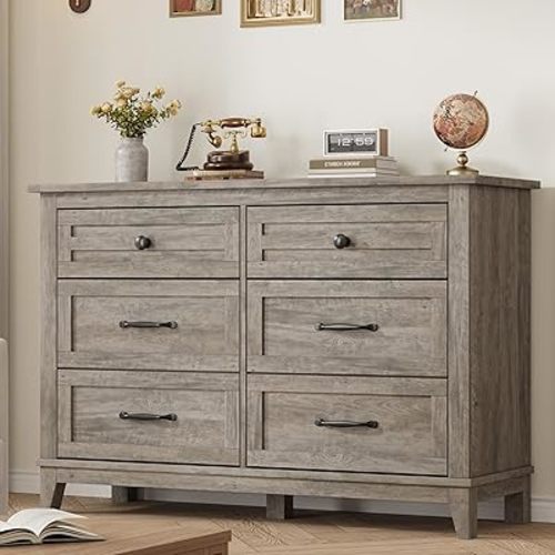 GarveeHome 6 Dresser for Bedroom, 47 in Wide Drawer Dresser with Storage Freestanding, Wooden Closet Storage Chest for Living Room, Bedroom, Entryway, Ash Grey