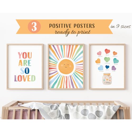 Set Of Positive Posters, 3 Homeschool Prints, Montessori Classroom Decor, Neutral Kids Decor, Toddler Playroom Decor, Digital Download