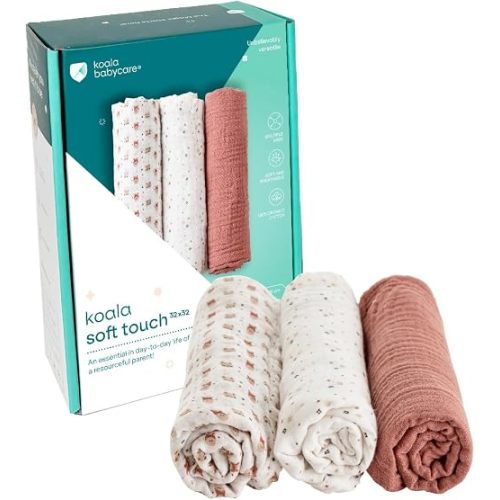 Koala Babycare Organic Muslin Swaddle Blankets for Newborns – GOTS & Oeko-TEX Certified - 3 Pack Soft Cotton Baby Blanket 32 x32 inches - Lightweight, Breathable, and Safe for Boys and Girls