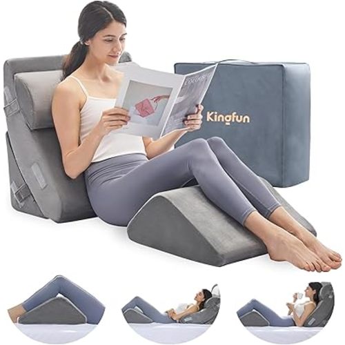 Kingfun 4pcs Orthopedic Bed Wedge Pillow Set for Sleeping, Memory Foam for Sleeping,Breathable Triangle Pillow Wedge, Post Surgery Memory Foam for Back, Leg Pain Relief, Sitting