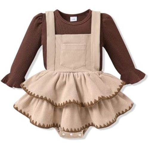 YOUNGER TREE Newborn Baby Girl Fall Winter Outfits Long Sleeve Romper Corduroy Overall Dress Infant Skirt Clothes Sets