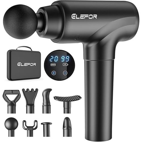 Massage Gun Deep Tissue, Percussion Back Massager Gun for Athletes Muscle Massage Gun for Pain Relief with 8 Massage Heads & 20 Speeds (Matte Black)