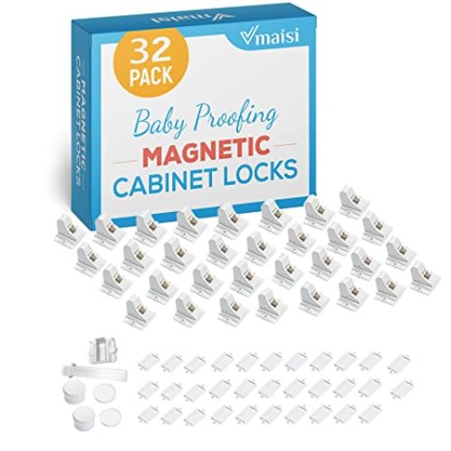 Vmaisi 20 Pack Magnetic Cabinet Locks Baby Proofing and 2 Keys | Children Proof Cupboard Drawers Latches - Child Safety Adhesive Lock Easy Installation