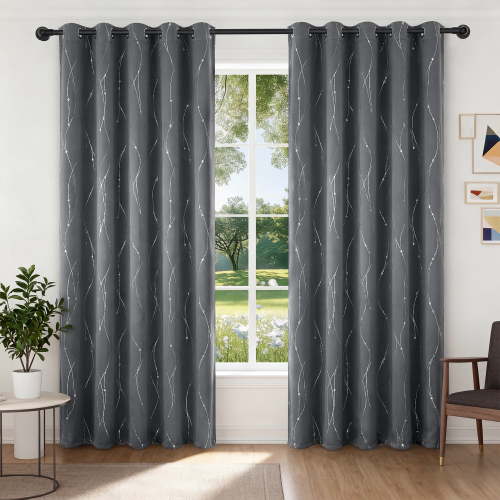 XUEYU 100% Blackout Curtains for Bedroom, Light Blocking Thermal Insulated Curtains with Noise Reduction, 52x84 Inch Room Darkening Window Drapes, Set of 2 Panels, Print Gray