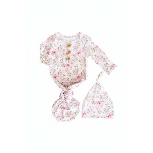 Bows in Bloom Newborn Baby Knot Gown & Hat Set in Pink | Caden Lane