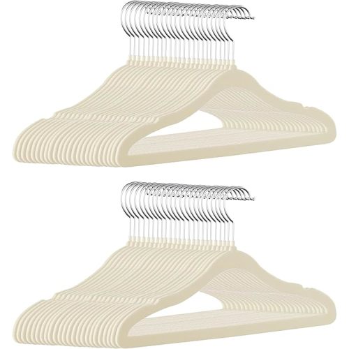 GoodtoU Kids Velvet Hangers, 50 Pack, 11.8 in Non-Slip Baby & Toddler Clothes Hangers, Baby Felt Hangers with Notches & 360° Swivel Hooks for Space-Saving, Beige