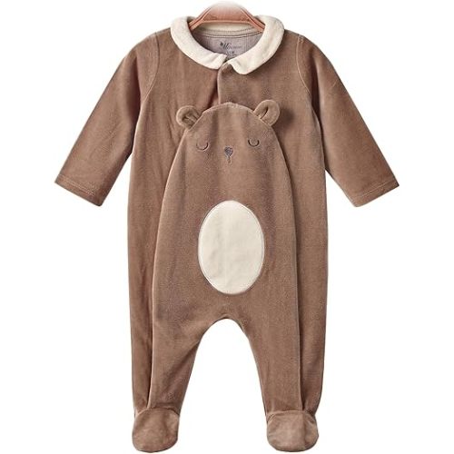 Baby Soft Cotton Blend Velvet Footed Jumpsuit, Warm Winter Footie Clothes for Newborn to 12 Months Baby Boy & Girl