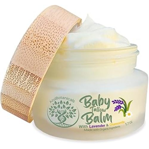 Baby Tallow Balm with Lavender Leaf and Chamomile Extract, Whipped Grass fed/finished Tallow, with Organic Ingredients for Delicate Skin (1.7 oz)