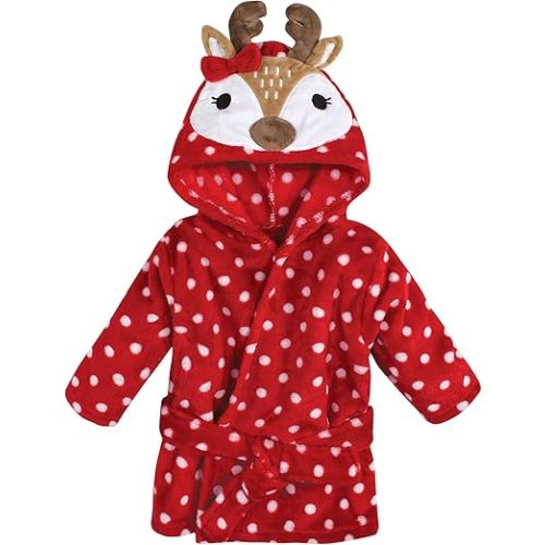 Hudson Baby Unisex Baby Plush Animal Face Bathrobe, Holiday Reindeer, 0-9 Months