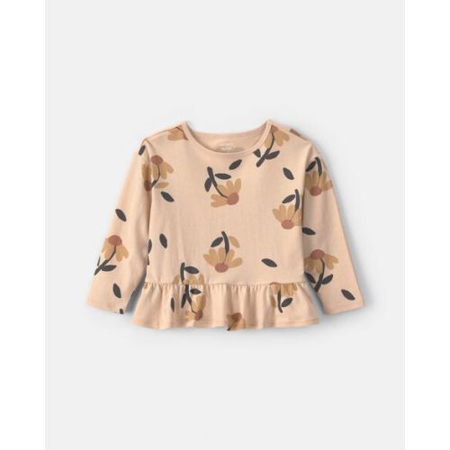 Toddler Girl Floral Long-Sleeve Peplum Top - Tan | Carter's
