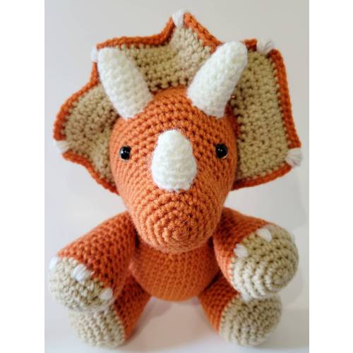 Crochet Triceratops Plush Toy, Acrylic Yarn Stuffed Dinosaur