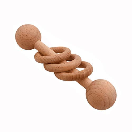 Arakierst 1pcs Beech Wooden Ring Toys Chew Wood Beads Play Gym Montessori Shower Gift Toys Wooden Educational Ring Accessory (Rattle 1pcs)
