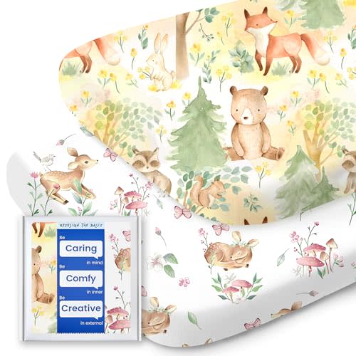 Bassinet Sheets for Baby Boy Girl, TotBasic Buttery Soft Universal Bassinet Fitted Sheet, Compatible with Halo, Mika Micky, Baby Delight, Dream On Me, Maxi COSI and More Bassinet Mattress(Forest)