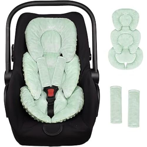 GFU Infant Car Seat Insert Head and Body Support, Reversible Newborn Insert for Carseat with Strap Pads, Soft Stroller Cushion Pillow Insert for Boys and Girls, Fits for Stroller, Swing, Green